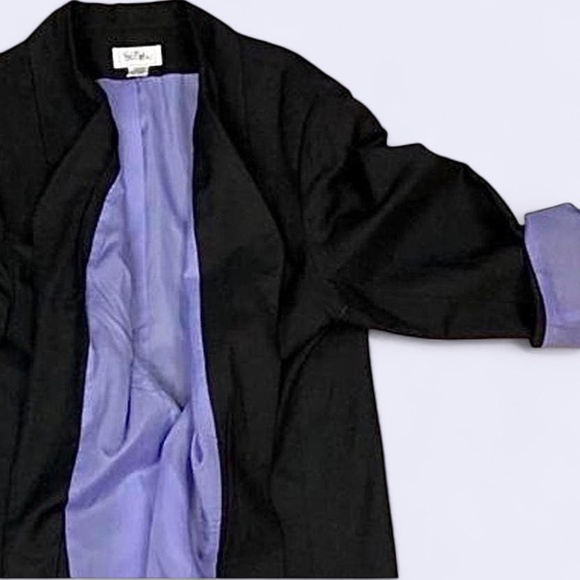 Vintage Bob Mackie Black Linen Jacket w/ Lavender Lining & Pockets (XL) - Picture 3 of 10